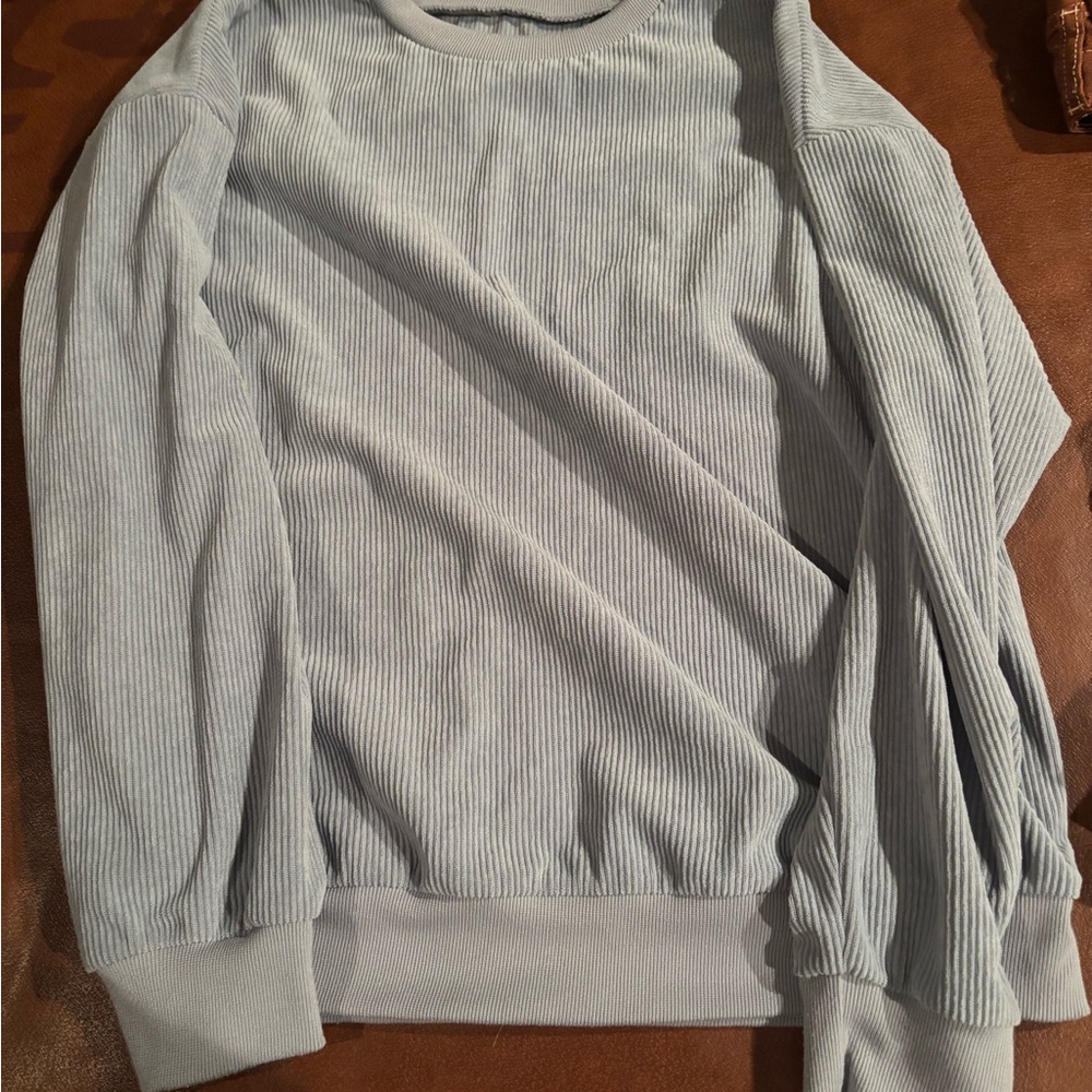SHEIN Soft Gray Ribbed Crew Neck Sweater
